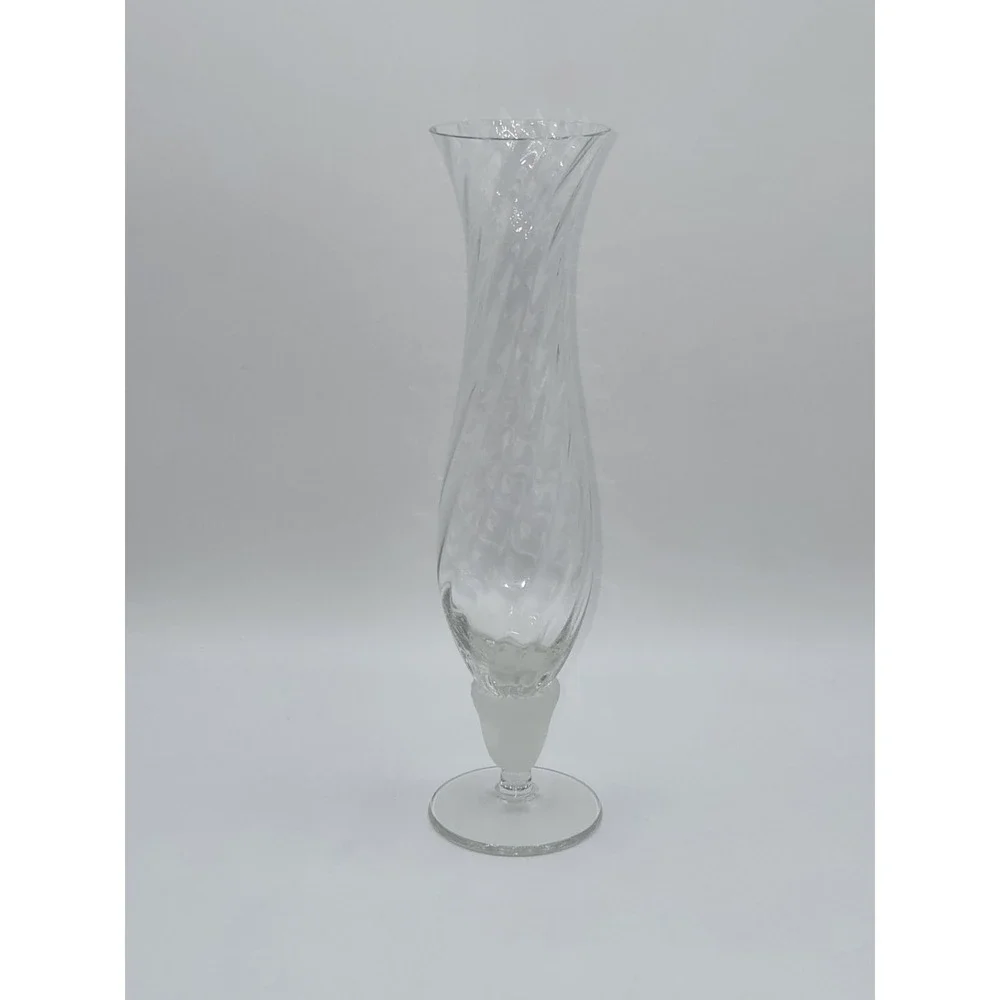 Vintage Golden Crown E&R Bayel Crystal Twisted Flower Vase Frosted Shell